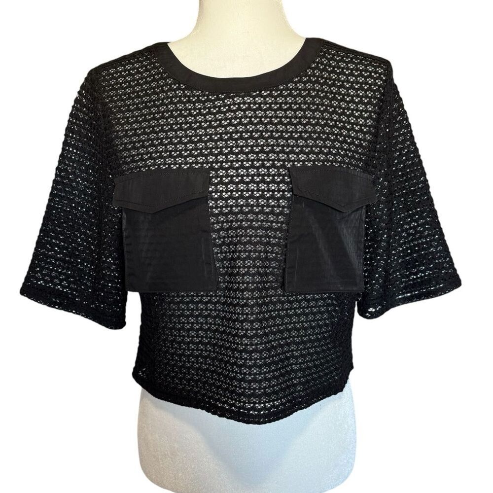 Endless Rose Black Lace Mesh Crop Top Size M Sheer Grunge Whimsigoth Rave Top